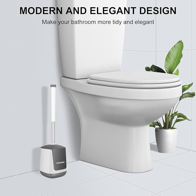 SetSail Toilet Brush 4 Pack Toilet Bowl Brush and Holder Toilet Cleaner Brush with Nylon Bristles Ventilated Toilet Brushes for Bathroom with Holder for Toilet Scrubber Cleaning, White & Grey