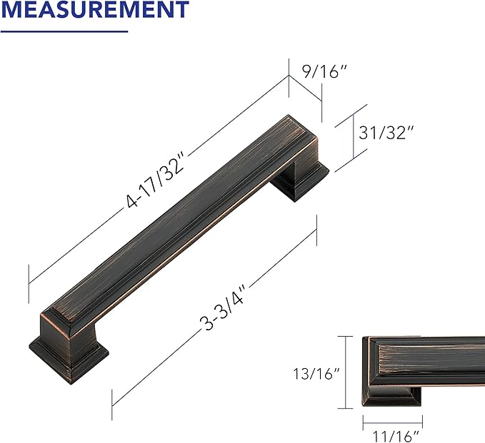 Ravinte Hardware 15 Pack Oil Rubbed Bronze Cabinet Pulls, 3-3/4 Inch (96mm) Hole Center Zinc Alloy Drawer Handles for Kitchen Cabinets, Cupboards, Dressers, Square Solid Metal Hardware