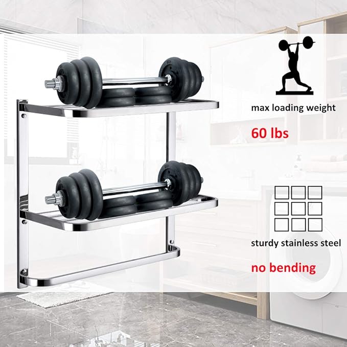 LUANT 3-Tier Bathroom Shelf with Towel Bars, Stainless Steel Wall Mounting Rack,29-1/4 Inch