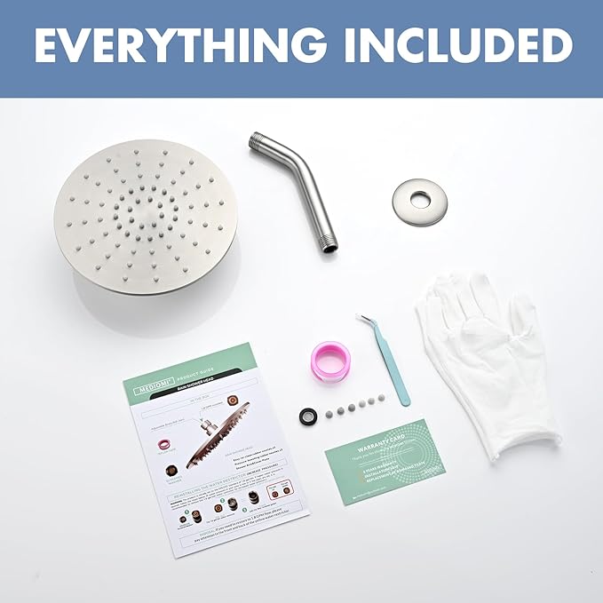 Rainfall Shower Head, MEDIOMI Rain Shower Head Set - Ultra-Thin Design High Flow Stainless Steel Large Round Rain Shower Heads with Shower Arm and Flange (8-Inch, Brushed Nickel)