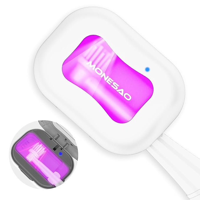 MONESAO Toothbrush Sanitizer Case, Portable Mini Toothbrush Covers with Holder, Rechargeable Travel Home Toothbrush And Holder, Cleaner Case for All Electric & Manual Toothbrushes (White)