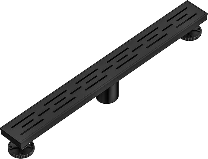 Neodrain 24 in Matte Black Linear Shower Drain, Rectangular Linear Drain for Shower with Brick Pattern Grate, 304 Stainless Steel Bathroom Floor Drain