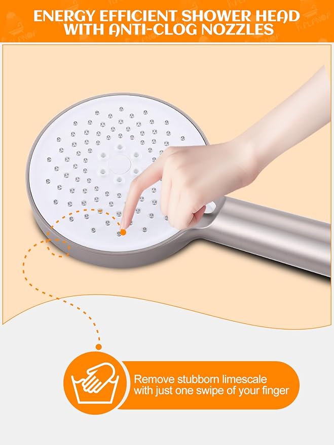 Handheld Shower Head with Slide Bar, 2.5GPM High Pressure 3-Function Adjustable Handheld Shower Head with 59-Inch Hose and Adjustable Holder (Nickel)