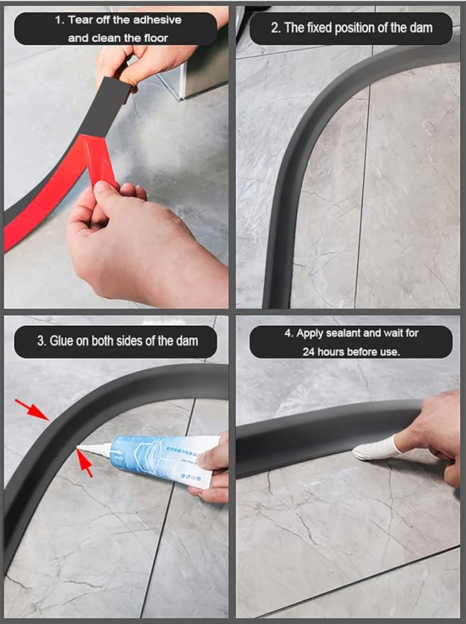 67Inch Collapsible Shower Threshold Water Dam 2" High Shower Barrier Water Stopper 2" Tall Shower Water Guard To Keep Water In Shower Dry And Wet Separation Bathroom Wheelchair Accessible Black