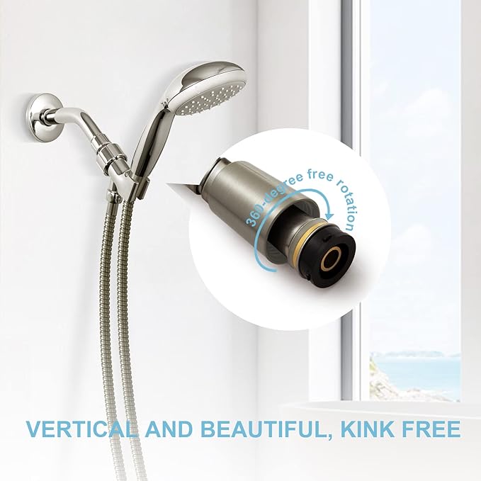 OFFO Shower Hose, Brushed Nickel 48 in Kink Free Stainless Steel Shower Hose Attachment Electroplating Handheld Shower Head Hose Flex Hoses Extension with Brass Insert & Nut for Pet Bathing Cleaning