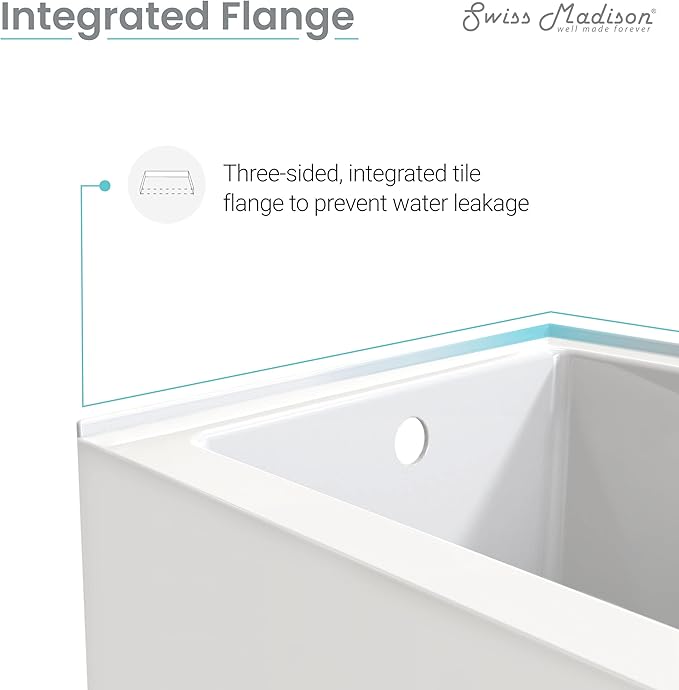 Swiss Madison Well Made Forever SM-AB549 Voltaire Alcove Tub 54" x 30" with Armrest in Glossy White
