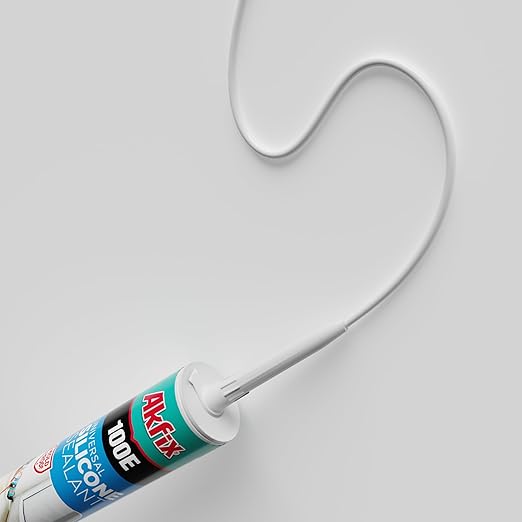 Akfix 100E RTV White Silicone Caulk (2x10.1 fl.oz.) - 100% Waterproof Silicone Sealant for Kitchen and Bathroom, Shower, Toilet, Sink, Window and Door, No Yellowing | White, 2 Pack