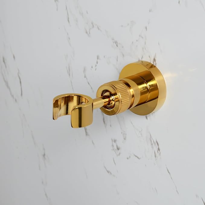 PHASAT Handheld Shower Head Holder Adjustable Solid Brass Handheld Shower Head Bracket Holder Wall Mount,Shower Wand Holder Gold,A13023G