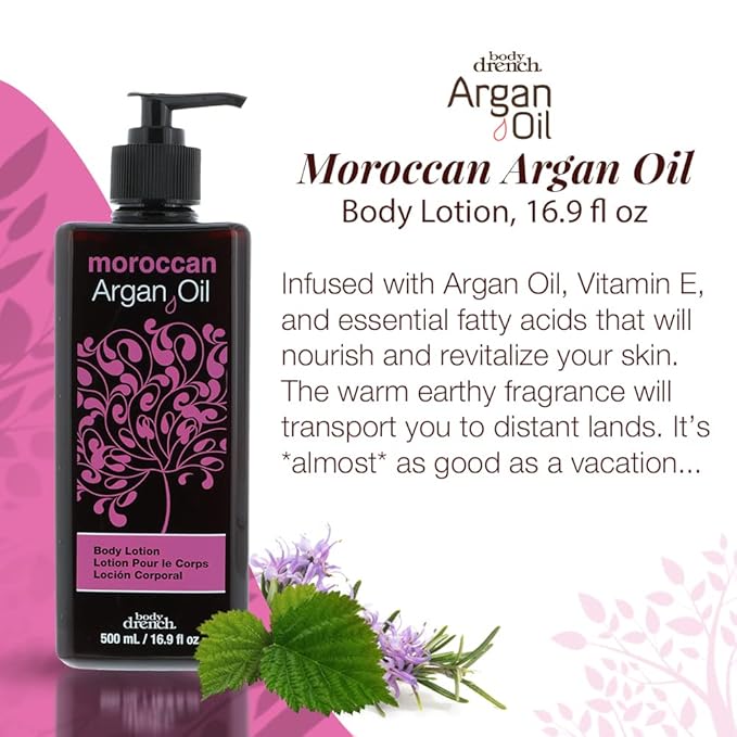 Body Drench Argan Oil Body Lotion – Hydrating & Moisturizing Lotion for Dry Skin with Moroccan Oil, Softens and Smooths Skin, 16.9 fl oz