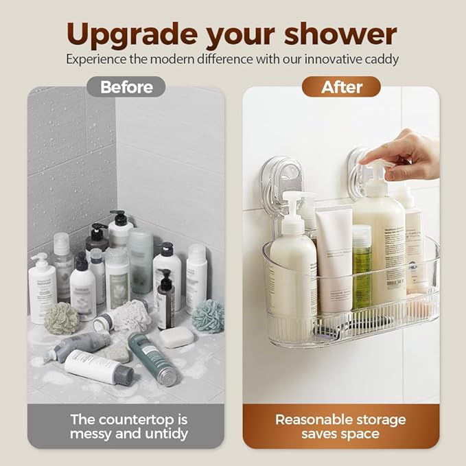 No-Drill Bathroom Suction Storage Box, Corrugated Suction Cup Storage Holder, Removable Hanging Basket, No Drilling Shelves Caddy, Ripple Acrylic Wall Shelf (Transparent)