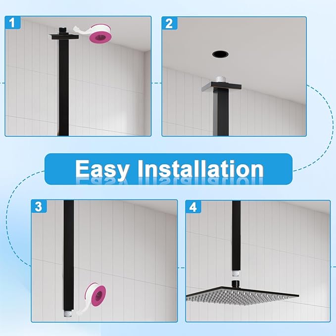 Shower Arm with Flange 24 Inches Ceiling Mount Square Straight Extender Extension Pipe Replacement, Extra Long Shower Arm For Fixed Rain Shower Head or High Ceiling, Oil-Rubbed Bronze