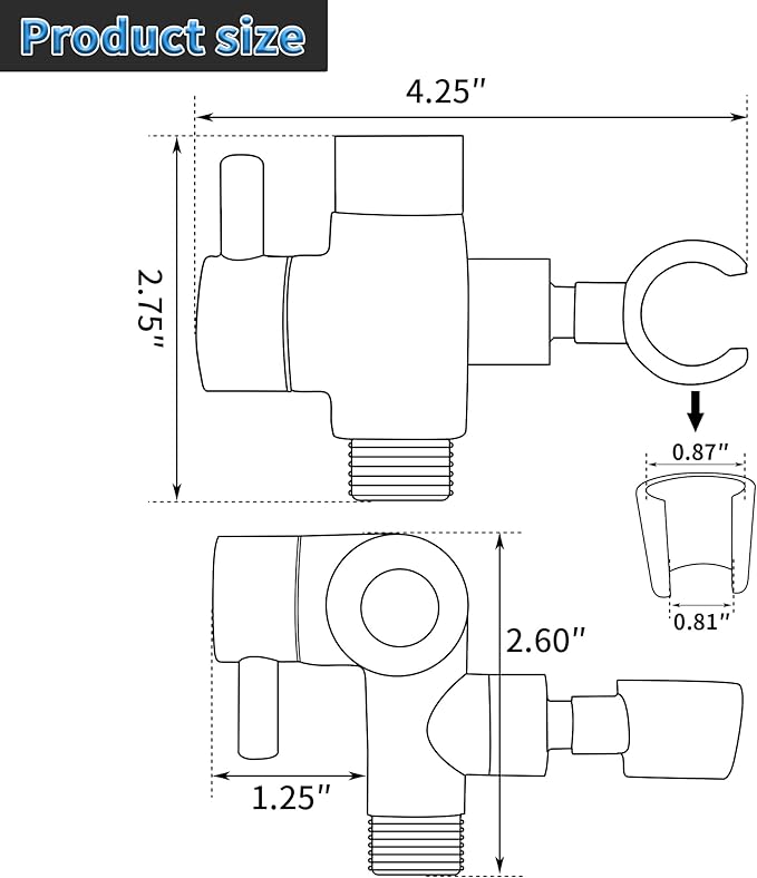 G-Promise Solid Metal Shower Arm Diverter with Holder for Hand Held Showerhead and Fixed Spray Head, G 1/2 3-Way Bathroom Universal Diverter System Replacement Part (Polished Chrome)