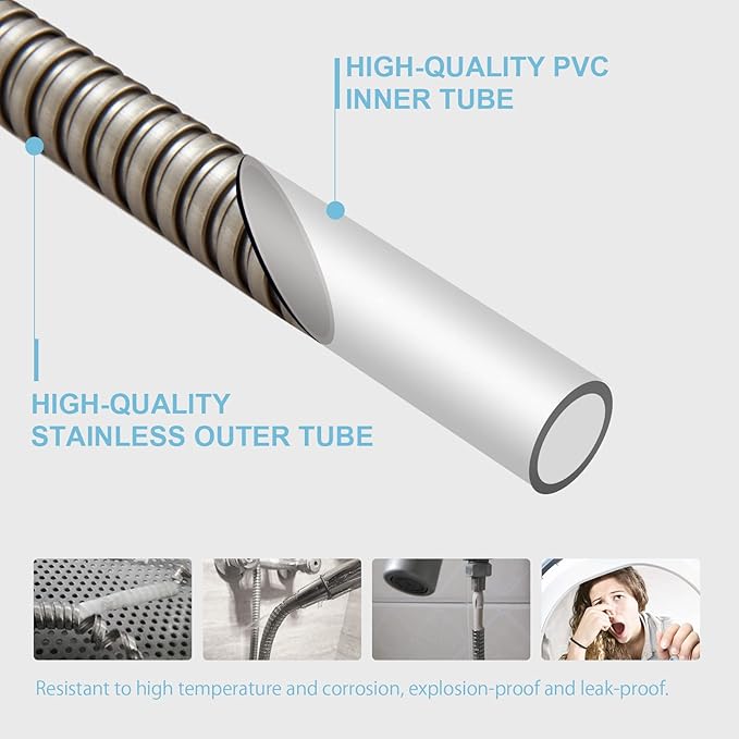 OFFO Shower Hose, Brushed Nickel Kink Free Stainless Steel Shower Hose Attachment Electroplating Handheld Shower Head Hose Flex Hoses Extension with Brass Insert & Nut for Pet Bathing Cleaning 80 in