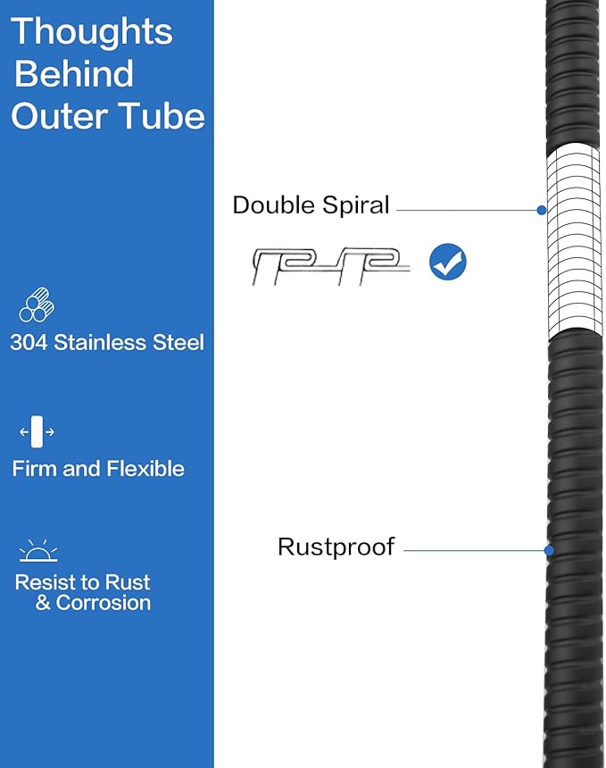 RUMOSE 118 inches Shower Hose Shower Head Extension Hose Extra Long Stainless Steel Shower Tube Attachment Flexible Handheld Shower Sprayer Hose, Matte Black