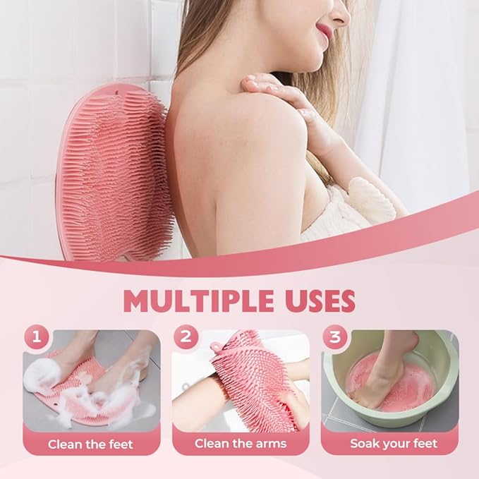 Silicone Shower Foot Scrubber Mat, 2025 Upgraded Exfoliating Bath Pad with Non-Slip Suction Cups Wall Mounted Foot Cleaning Mat (Brown)