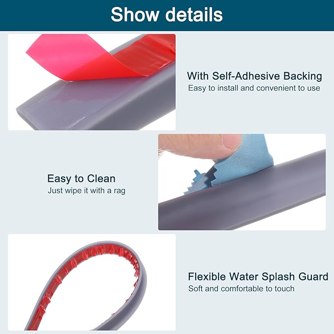 uxcell 78 Inch Collapsible Shower Barrier Stopper Water Splash Guard Blocker 79"Lx0.8"Wx0.5"H for Bathroom Kitchen Wet and Dry Separation, Gray