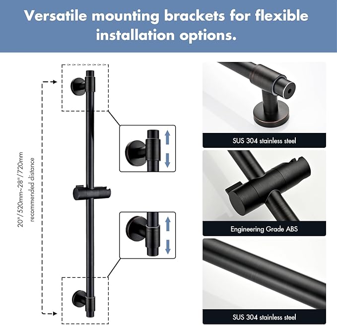 Adjustable Shower Slide Bar with 5-Function Handheld Shower Head, Stainless Steel Grab Slide Bar Combo with Extra Hose (Oil Rubbed Bronze)