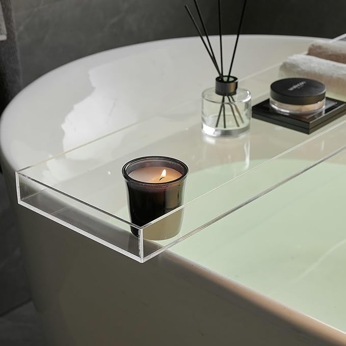 Clear Bathtub Tray AcrylicTub Rack - Bath Tub Shelf for Bathroom to Hold Book, Phone, Candle, Wine & Tablet - Waterproof Caddy Bathroom Accessories, Beelee BA0033