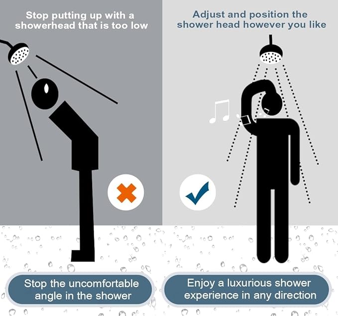 BRIGHT SHOWERS Brass Shower Arm Extender for Rain and Handheld Shower Head, 5 Inch Universal Shower Head Extension Arm, Height & Angle Adjustable, Chrome