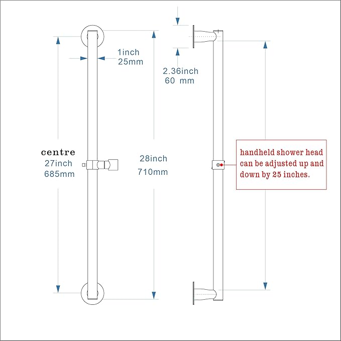 RRAJJ Shower slide bar that is installed by pasting or punching holes，Adjustable height 28 inch of all SUS304 stainless steel Shower Head Holder (all stainless steel- Brushed Nickel)