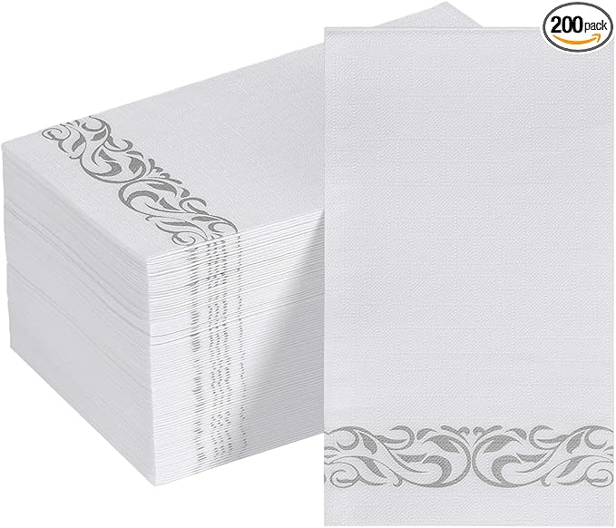 Goodluck 100 Pack 3-Ply Disposable Napkins - Soft & Absorbent Paper Hand Towels for Bathroom Guests, Dinner Party, Kitchen,Christmas， Wedding & Events, Parties - Floral Siliver Trim