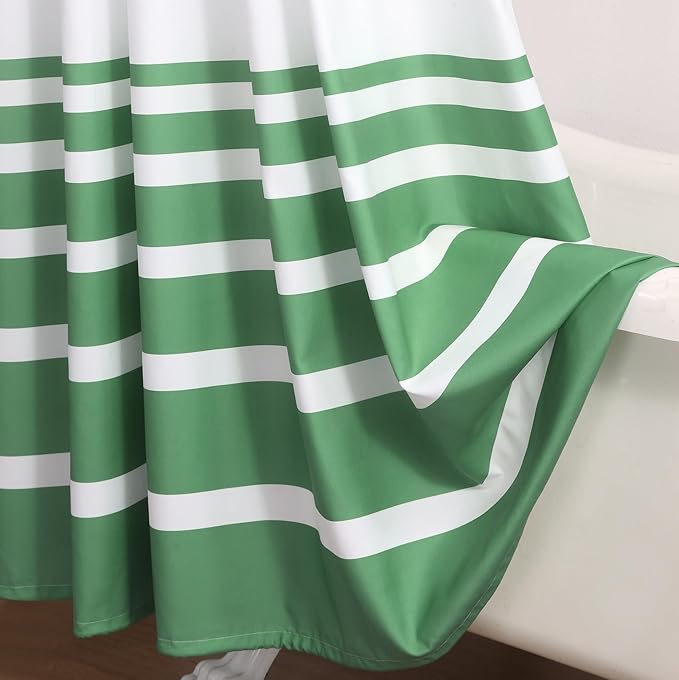 Green and White Striped Shower Curtain 72x78 Inches, Waterproof Fabric with Modern Gradient Lines, 12 Rustproof Grommets & Weighted Hem
