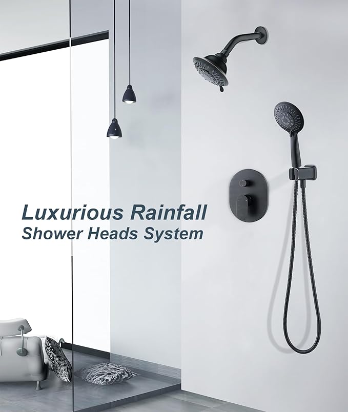 BRIGHT SHOWERS Shower Faucet Set, Shower Heads System with Rainfall Shower Head and Handheld Showerhead Combo, Shower Valve and Trim Kit, Wall Mounted Shower Holder and Shower Hose, Oil-Rubbed Bronze