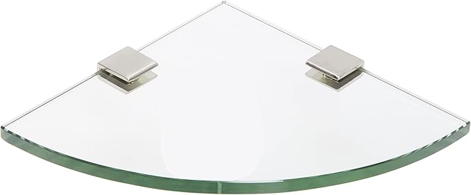 Spancraft Glass SQ6QR-BR Quarter Round Glass Shower Shelf with Square Clamp, Brushed Nickel Bracket, 6"