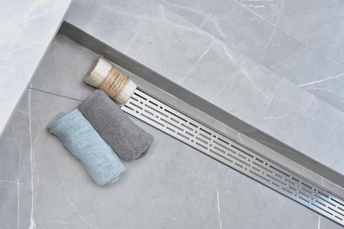 SereneDrains 304 Stainless Steel 40 Inch Brushed Nickel Linear Shower Drain Kit Broken Lane Linear Shower Drains for Tile Floor Long Hair Catcher Strainer Cover Bathroom (Brushed Nickel, 39 Inch)