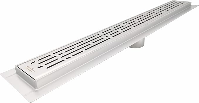 SereneDrains 304 Stainless Steel Brushed Nickel Linear Shower Drain Kit Broken Lane Linear Shower Drains for Tile Floor Long Hair Catcher Strainer Grate Cover Bathroom (Brushed Nickel, 90 Inch)