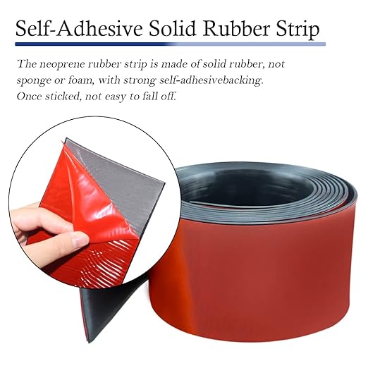 Neoprene Rubber Strips Self Adhesive Solid Rubber Sheets, Rolls & Strips for DIY Gaskets Crafts Pads Seals Warehouse Flooring Neoprene Sheet with Adhesive Backing (3" Wide x 1/16" Thick x 10' Long)