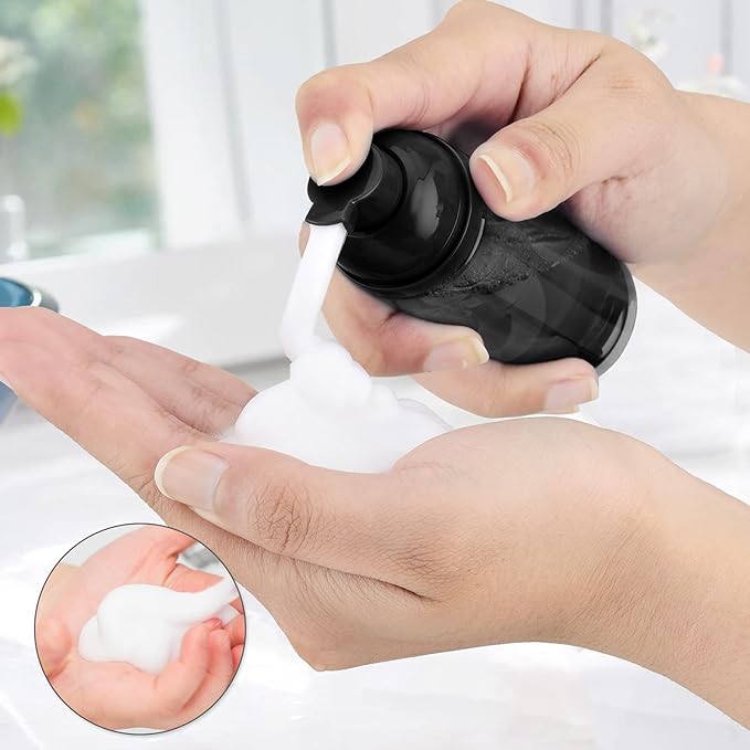 2oz Foam Bottle (3PCS) Empty Foaming Pump Dispenser for Hand Soap, Lash Cleanser, Shampoo to Travel (60ml, Black)