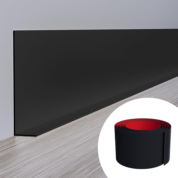Duzzy Flexible Baseboard Molding Trim, 5 Inch(W) x 40 Feet(L) Peel and Stick Rubber Wall Trim Molding, Self-Adhesive Vinyl Wall Base Cove Base