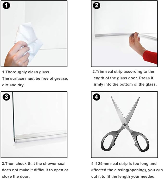 Frameless Shower Door Bottom Seal with Drip Rail for 3/8"(10mm) Glass, Length 27.5"/0.7m, Glass Door Sweep Stop Shower Leaking Clear