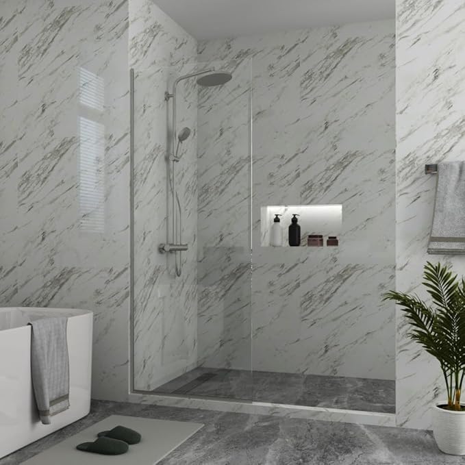 Royalty Fixed Shower Screen - 36" x 76" Frameless 3/8" Clear Tempered Glass Panel with Hardware - Easy Clean Smart Guard Coating - Minimalist Modern Design for Bathroom - Brushed Gold