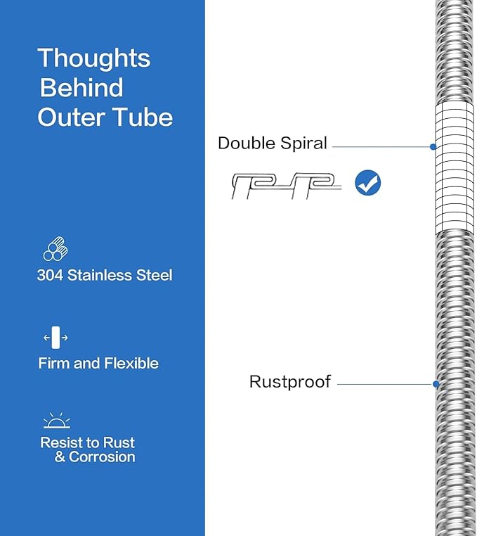 RUMOSE 79 inches Shower Hose Extra Long Stainless Steel Shower Tube Attachment Flexible Handheld Shower Sprayer Hose, Polished Chrome