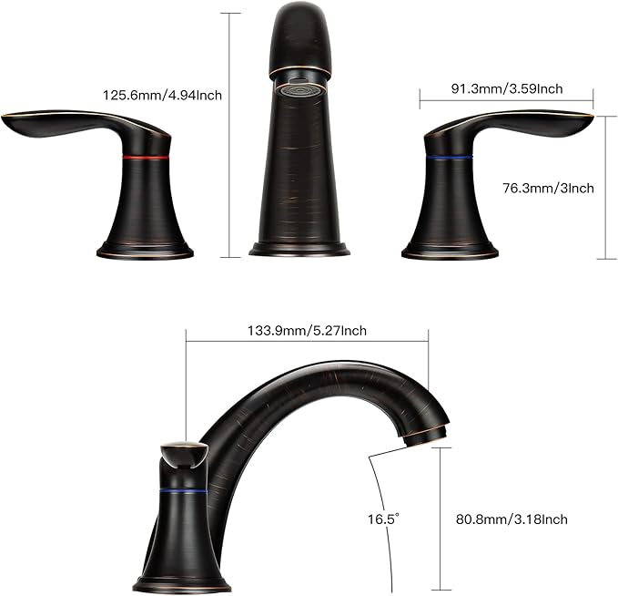 Bathroom Sink Faucet, Faucet for Bathroom Sink, Widespread ORB Bathroom Faucet 3 Hole with Stainless Steel Pop Up Drain and cUPC Lead-Free Hose-(Oil Rubbed Bronze 2 Packs)