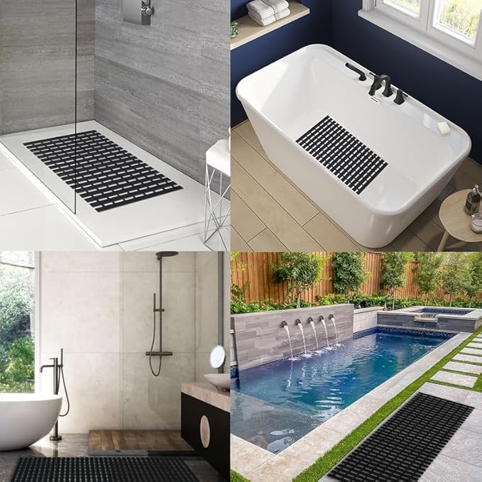 Bath Mat Non Slip Shower Mat Bathtub with Drain Holes and Heavy Duty Rubber No Suction Cups Sturdy Shower Stall Tub Mat for Bathroom, Shower Floor, Pool, SPA, (Black, 4FT X 35FT)