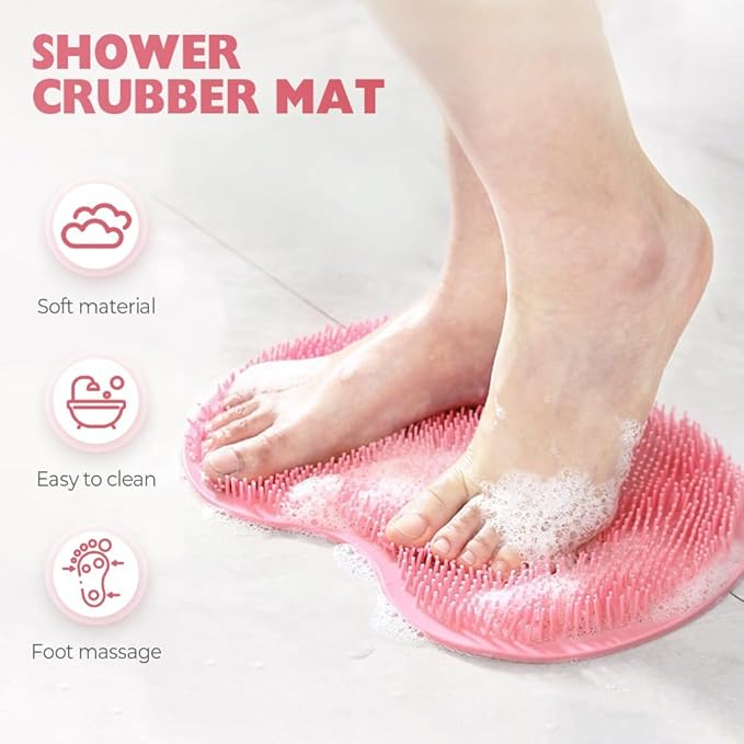 2026 New Silicone Shower Foot Scrubber Mat, Foot Back Cleaning Pad Back Washer Exfoliating Bath Wash Pad, Shower Foot Scrubber Mat with Non-Slip Suction Cups (Green)