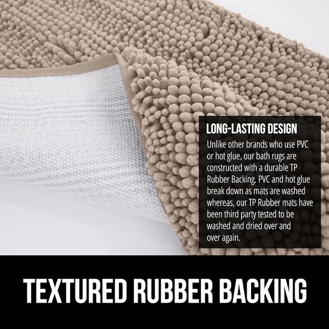 GORILLA GRIP Bath Rug Mat 60x17, Thick Absorbent Chenille, Quick Dry Microfiber Mats, Rubber Backing Washable Shower Floor Rugs, Bathmat Runner, US Designed Bathroom Home Decor Accessories Gray Beige