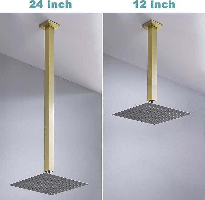 BESTILL 24 Inch Brushed Gold Ceiling Mount Shower Arm and Flange, Square Rain Shower Arm