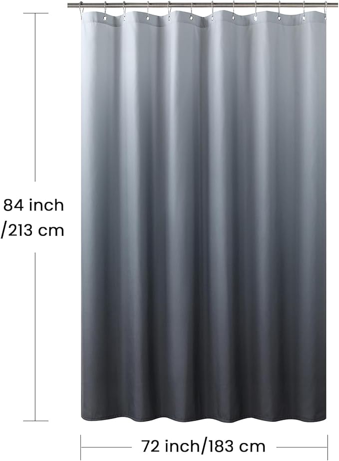 Extra Long Fabric Shower Curtain, Grey Ombre Microfiber Cloth Shower Curtains for Bathroom, Modern Waterproof Bathroom Curtains, 72" W x 84" H