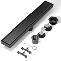 Linear Shower Drain, 304 Stainless Steel with Adjustable Leveling Feet, Hair Strainer,Reversely Install Place to Create an Invisible Floor Drain - Black -32-Inch