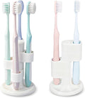 2 Pack 360° Rotating Toothbrush Holder for Bathroom, 4-Slot Toothbrush Storage Organizer with Non-Slip Base, Compact Toothbrush Bathroom Countertop Holders for Family Tooth Brushes, White
