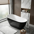 Bathtub with Upturned Ends, CUPC Chrome Drain and Overflow, White Interior and Black Exterior, Built-in Overflow, Fiber-Coated Fixing Bracket