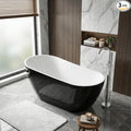 67" Freestanding Acrylic Bathtub, Deep Soaking Tub with Non-Slip Base & Chrome Drain, cUPC Certified, Black Upturned