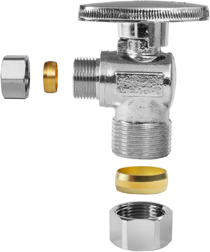 (Pack of 4) EFIELD Angle Stop Valve 1/2" Nominal (5/8" OD) Compression x 3/8" OD, 1/4-Turn,(VALVE116-4PCS)