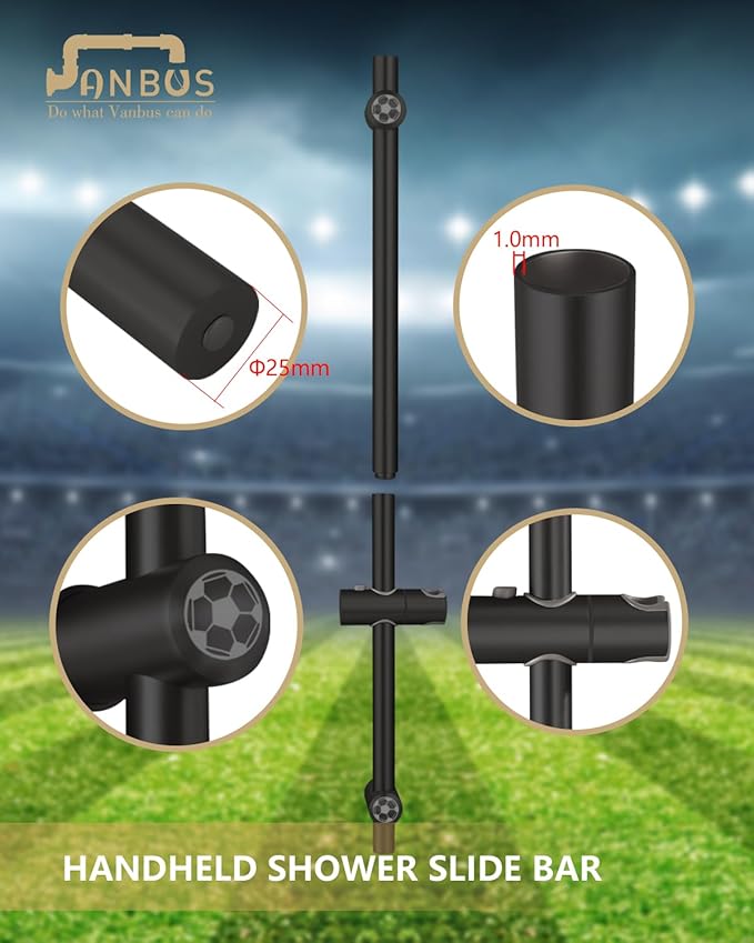 All Metal handheld shower head holder 30-Inch with Shower Slide Bar for Bathroom Wall Mount SUS 304 Stainless Steel Brushed Finish Matte Black