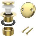Brushed Gold Tub Drain, Brass Bathtub Drain Kit with Hair Catcher, Tip-Toe Bath Drains and Overflow Replacement kit, Tub Drain Stopper with Two-Hole Overflow Faceplate Conversion kit Assembly