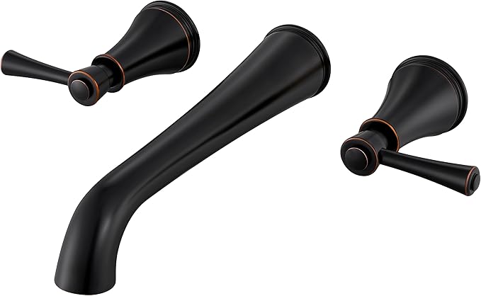 SITGES High Flow Oil Rubbed Bronze Wall Mount Bathtub Faucet with Two Level Handles,Extra-Long 10.5" Spout Reach Solid Brass Wall Tub Filler with Rough-in Valve Included